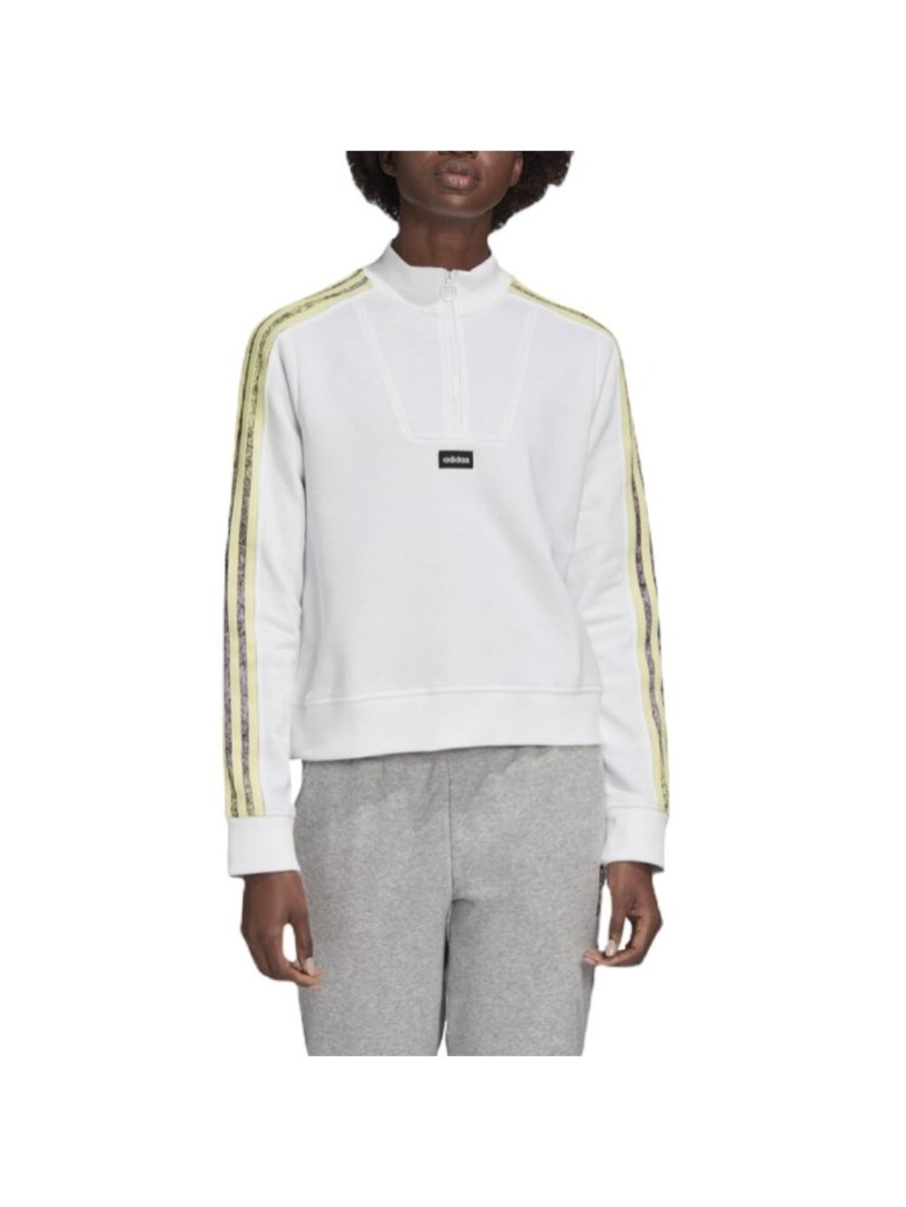 Adidas Women's NWT White Half-Zip Sweatshirt Yellow Logo Long Stripe Sleeves 2XL